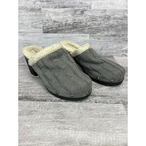 Unionbay Christy Womens Size 8M Gray Knit Faux Fur Lined Heeled Clogs